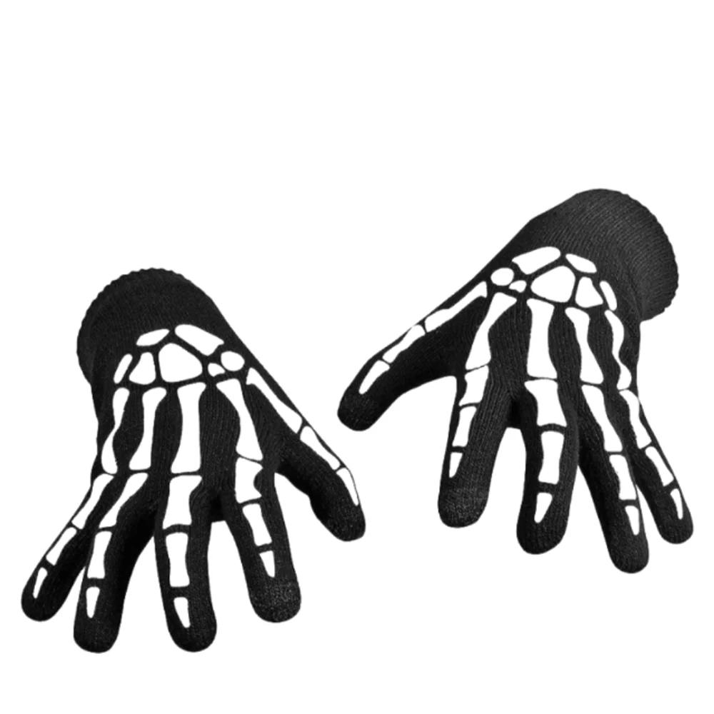 Stretchy Skeleton Gloves Glow in the Dark Stretch Knit Kids and Adult Sizes Goth